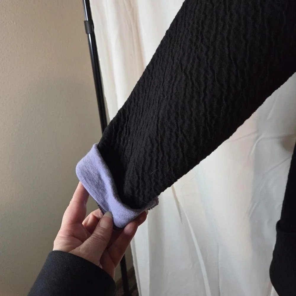 J. Jill Black Snap-up Black Shacket with Purple Lining Pockets Tie Waist Size L